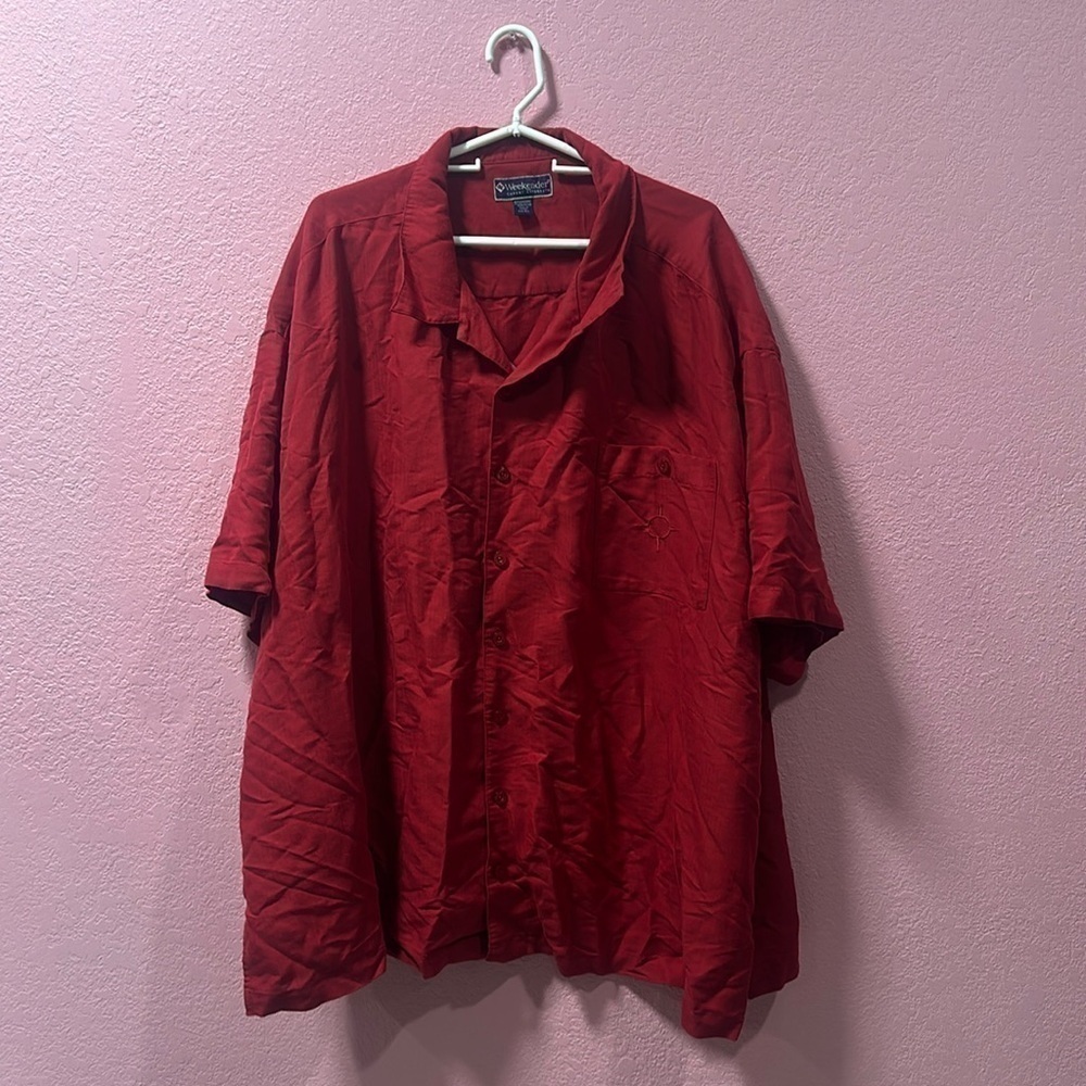 WEEKENDER Men’s Red Short Sleeve Button Down Boat embroidered Shirt Size 4X
